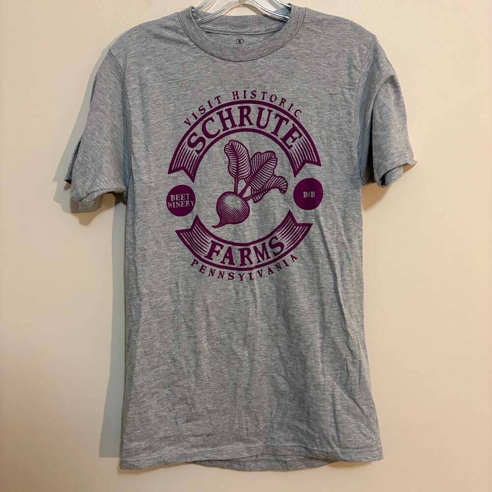The Office Schrute Farms T-Shirt Mens S Gray Ripple Junction Beet Winery